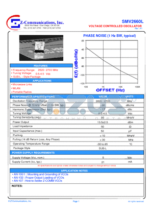 SMV2660L datasheet - LOW COST - HIGH PERFORMANCE VOLTAGE CONTROLLED OSCILLATOR