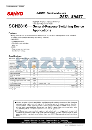 SCH2816_07 datasheet - MOSFET : N-Channel Silicon MOSFET SBD : Schottky Barrier Diode General-Purpose Switching Device