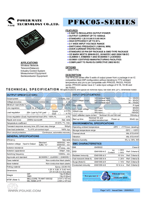 PFKC05-12S05 datasheet - 5 WATTS REGULATED OUTPUT POWER