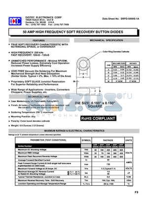 SRP5002S datasheet - 50 AMP HIGH FREQUENCY SOFT RECOVERY BUTTON DIODES