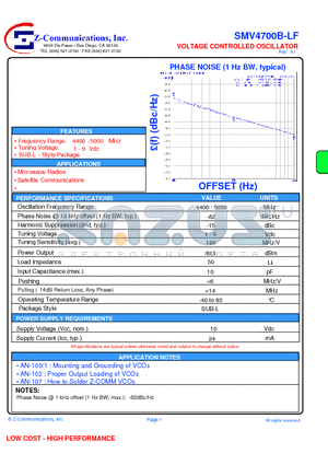 SMV4700B-LF datasheet - VOLTAGE CONTROLLED OSCILLATOR