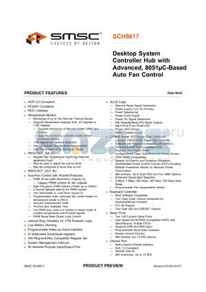 SCH5617-NS datasheet - Desktop System Controller Hub with Advanced, 8051lC-Based Auto Fan Control