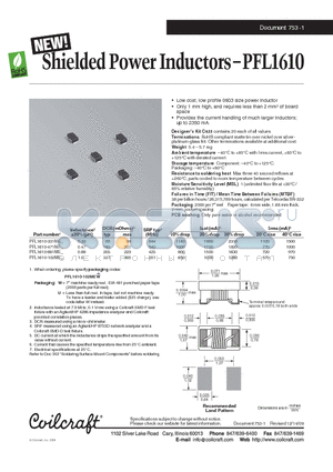 PFL1610-102ME datasheet - Shielded Power Inductors