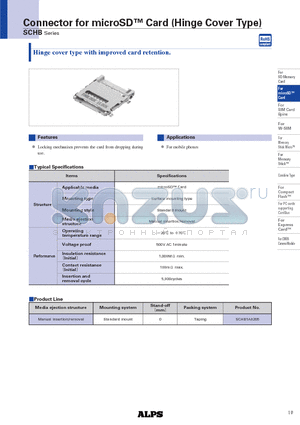 SCHB1A0205 datasheet - Connector for microSD Card (Hinge Cover Type)