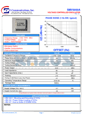 SMV5050A datasheet - LOW COST - HIGH PERFORMANCE VOLTAGE CONTROLLED OSCILLATOR