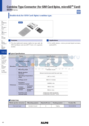 SCHG1B0100 datasheet - Combine Type Connector (for SIM Card 8pins, microSDTM Card)