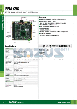 PFM-CVS datasheet - PC/104 Module with Intel Atom N2600 Processor