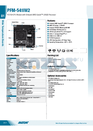 PFM-541IW2 datasheet - PC/104 CPU Module with Onboard AMD Geode LX800 Processor