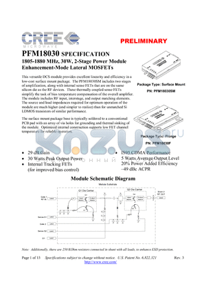 PFM18030SM datasheet - 1805-1880 MHz, 30W, 2-Stage Power Module Enhancement-Mode Lateral MOSFETs