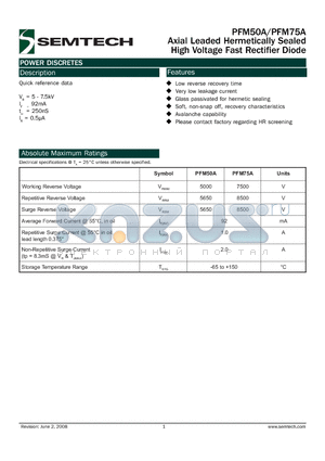 PFM50A datasheet - Axial Leaded Hermetically Sealed High Voltage Fast Rectifier Diode
