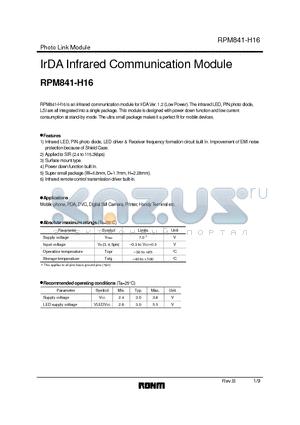 RPM841-H16 datasheet - IrDA Infrared Communication Module