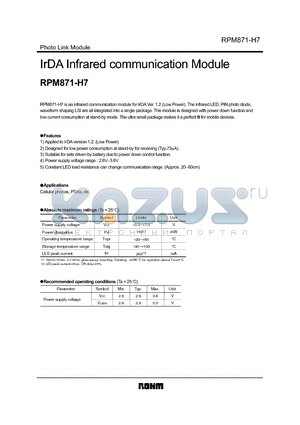 RPM871 datasheet - IrDA Infrared communication Module