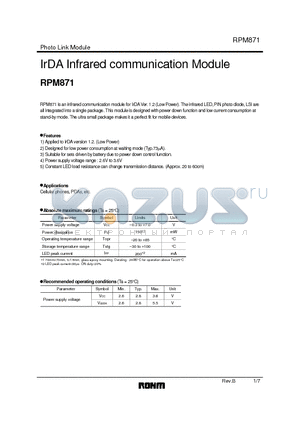 RPM871 datasheet - IrDA Infrared communication Module