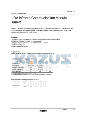 RPM873 datasheet - IrDA Infrared Communication Module