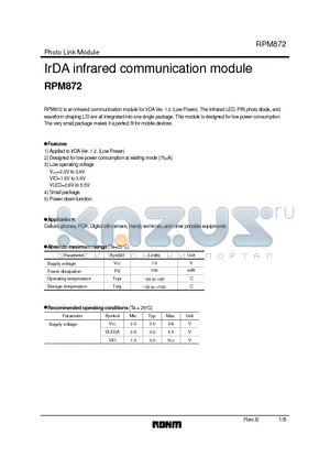 RPM872 datasheet - IrDA infrared communication module