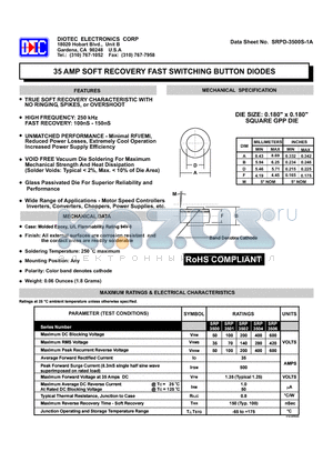 SRPD-3500S-1A datasheet - 35 AMP SOFT RECOVERY FAST SWITCHING BUTTON DIODES