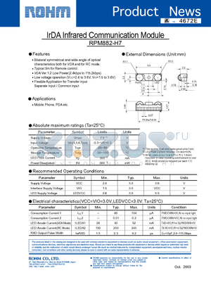 RPM882-H7 datasheet - IrDA Infrared Communication Module