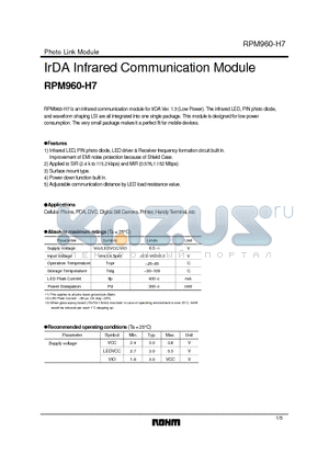 RPM960-H7 datasheet - IrDA Infrared Communication Module