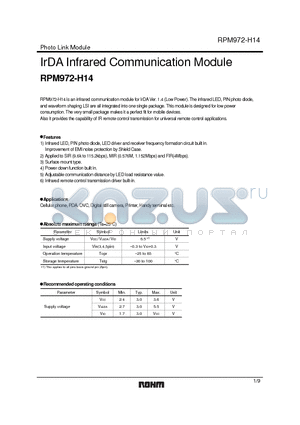 RPM972-H14 datasheet - IrDA Infrared Communication Module