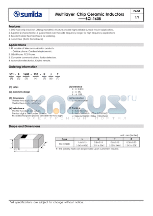 SCI-B1608-10N datasheet - Multilayer Chip Ceramic Inductors