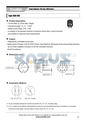 RCH109NP-100M datasheet - Power Inductor< Pin Type : RCH Series>