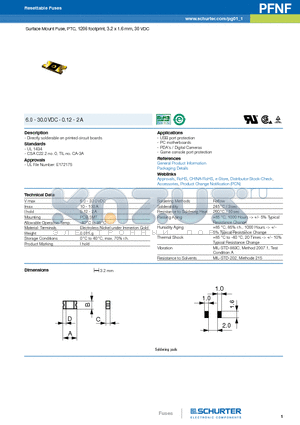 PFNF.035.2 datasheet - Surface Mount Fuse, PTC, 1206 footprint, 3.2 x 1.6 mm, 30 VDC