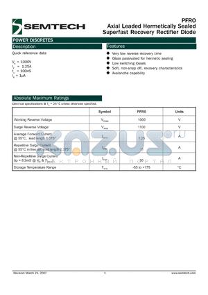 PFR0 datasheet - Axial Leaded Hermetically Sealed Superfast Recovery Rectifier Diode