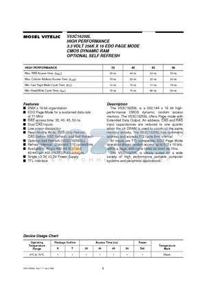 V53C16258LT45 datasheet - HIGH PERFORMANCE 3.3 VOLT 256K X 16 EDO PAGE MODE CMOS DYNAMIC RAM OPTIONAL SELF REFRESH