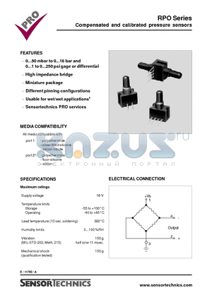 RPOP001D6A datasheet - Compensated and calibrated pressure sensors