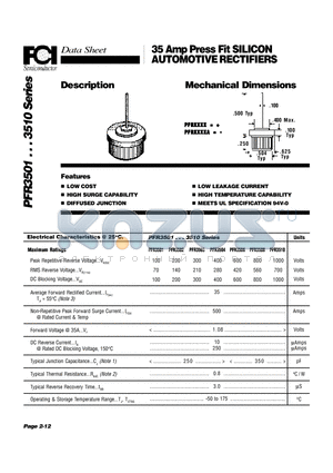 PFR3506 datasheet - 35 Amp Press Fit SILICON AUTOMOTIVE RECTIFIERS