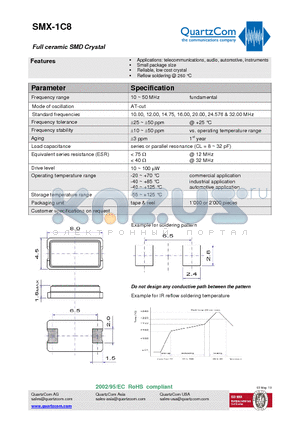 SMX-1C8 datasheet - Full ceramic SMD Crystal Reliable, low cost crystal
