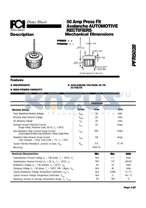 PFR5028A datasheet - 50 Amp Press Fit Avalanche AUTOMOTIVE RECTIFIERS