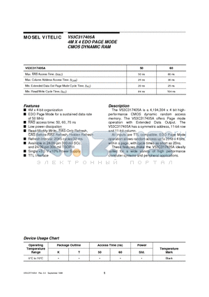 V53C317405A datasheet - 4M X 4 EDO PAGE MODE CMOS DYNAMIC RAM