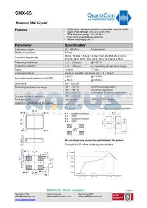 SMX-6S datasheet - Miniature SMD Crystal High shock and vibrational resistivity