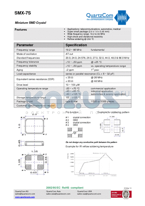SMX-7S datasheet - Miniature SMD Crystal Reflow soldering @ 260 `C