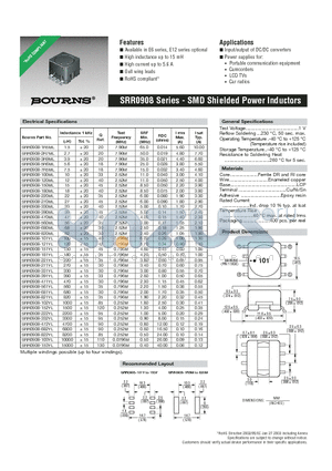 SRR0908 datasheet - SMD Shielded Power Inductors
