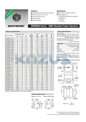 SRR0908-101YL datasheet - SMD Shielded Power Inductors