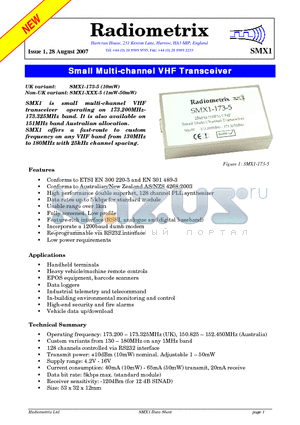 SMX1-173-5 datasheet - Small Multi-channel VHF Transceiver