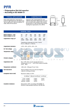 PFR datasheet - Polypropylene film/foil capacitor