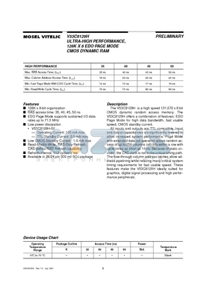 V53C8129H datasheet - ULTRA-HIGH PERFORMANCE, 128K X 8EDO PAGE MODE CMOS DYNAMIC RAM