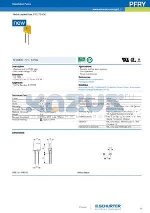 PFRY.110 datasheet - Radial Leaded Fuse, PTC, 72 VDC