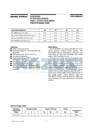 V53C8256H datasheet - ULTRA-HIGH SPEED, 256K X 8 FAST PAGE MODE CMOS DYNAMIC RAM