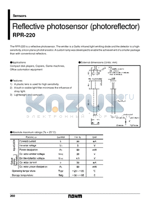 RPR-220 datasheet - Reflective photosensor (photoreflector)