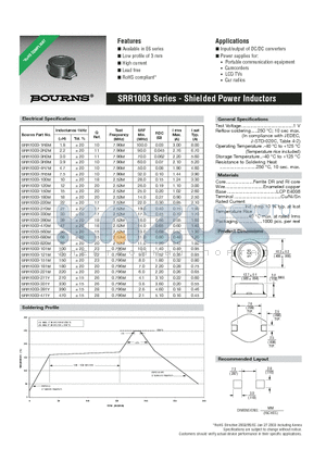 SRR1003-220M datasheet - Shielded Power Inductors