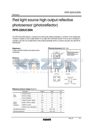 RPR-220UC30N datasheet - Red light source high output reflective photosensor (photoreflector)