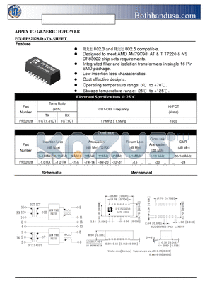 PFS2028 datasheet - 10 BASE-T LOW PASS FILTER TRANSMITTER & RECEIVER WITH COMMON CHOKES