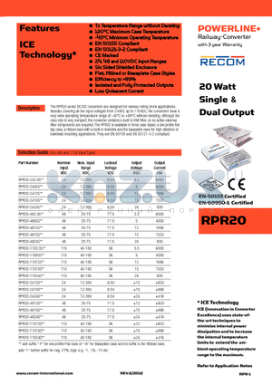 RPR20-11015S datasheet - Railway-Converter with 3 year Warranty