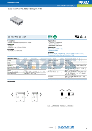 PFSM.030.2 datasheet - Surface Mount Fuse, PTC, 2029 or 3425 footprint, 60 VDC