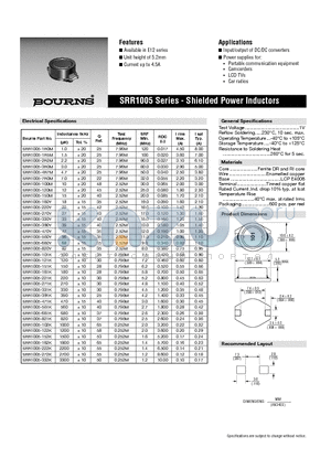 SRR1005-101K datasheet - Shielded Power Inductors