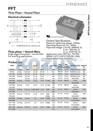 PFT-110B datasheet - Three Phase  Neutral Filters